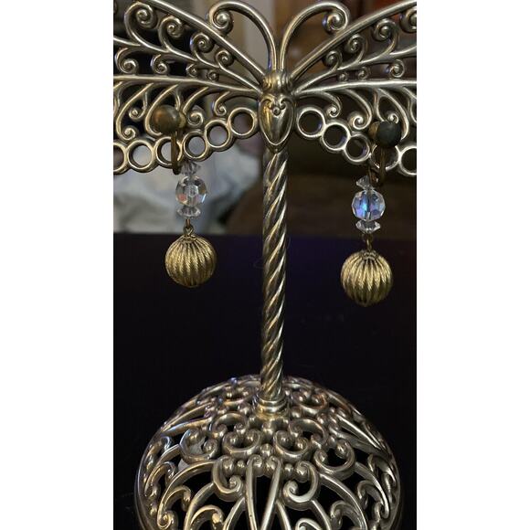 Antique Screw Back Pearl Faceted Acrylic Center Gold Lined Circular Bottom - Picture 3 of 4